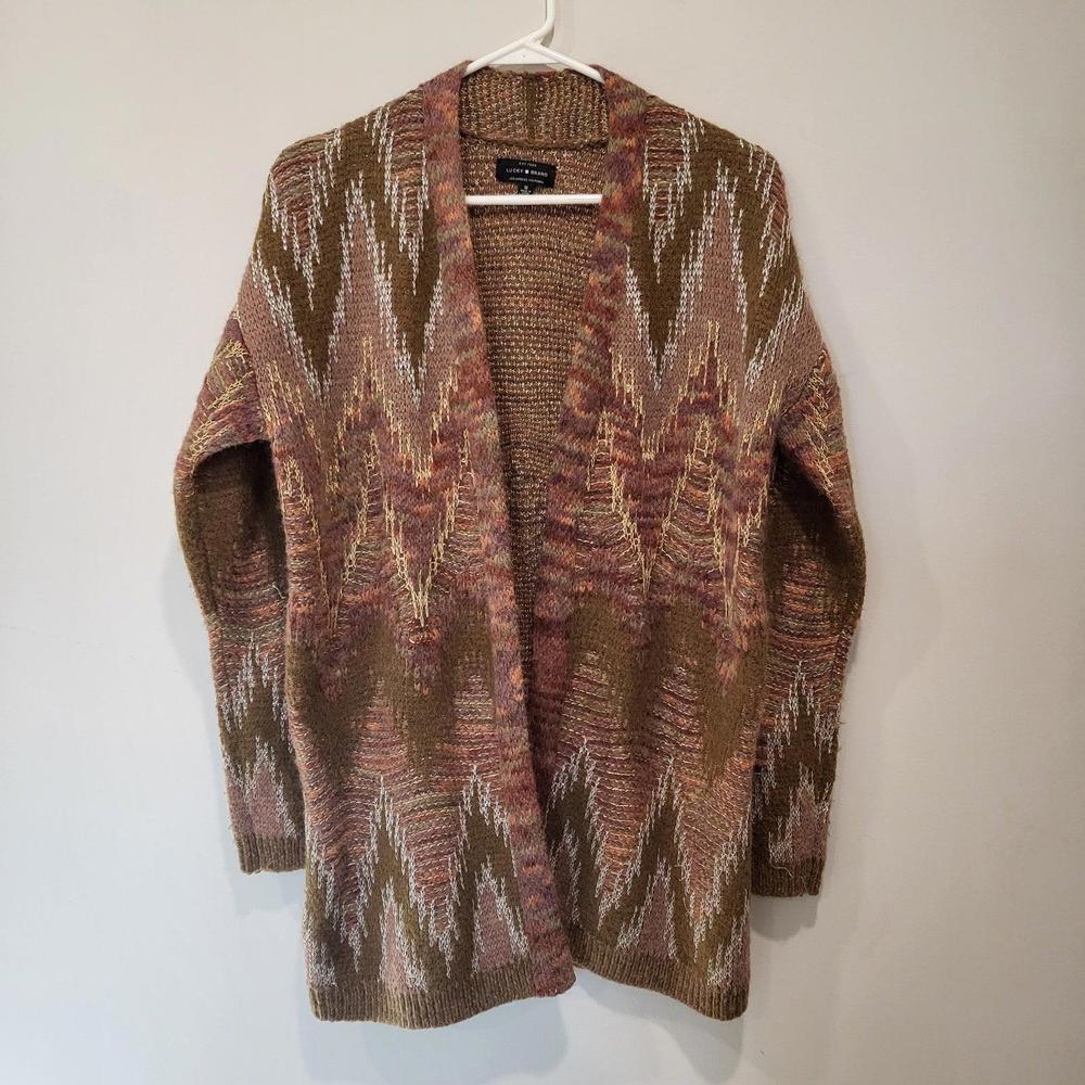 Lucky Brand Womens Metallic Stitch Lux Wool Blend Cardigan Sweater Size Medium